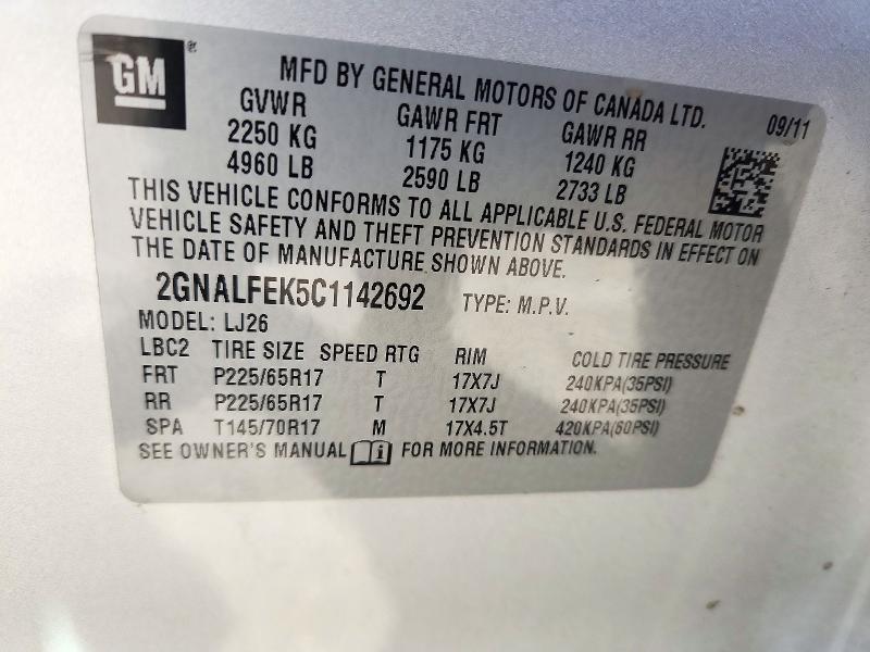 Aukcja sprzedaży 2012 Chevrolet Equinox, vin: 2GNALFEK5C1142692, numer aukcji: 72196126