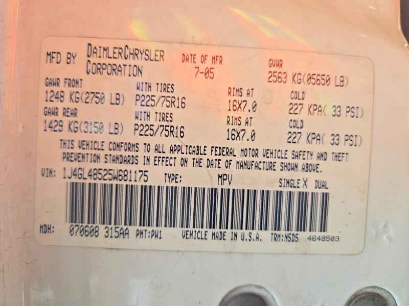 70876576 :رقم المزاد ، 1J4GL48525W681175 vin ، 2005 Jeep Liberty مزاد بيع