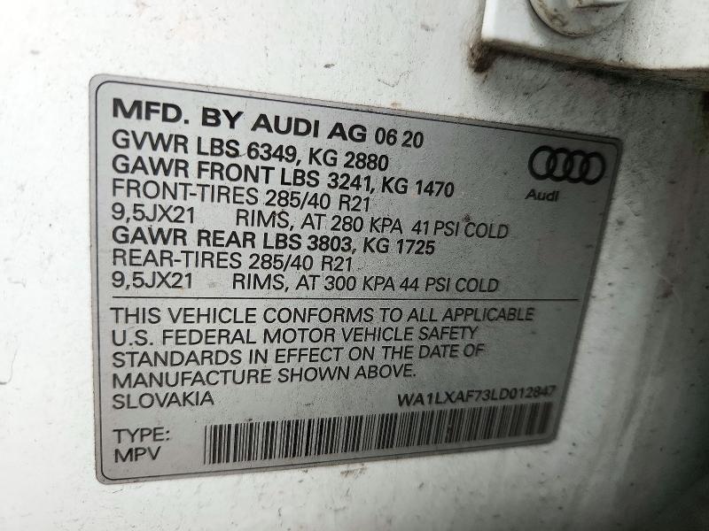 Aukcja sprzedaży 2020 Audi Q7, vin: WA1LXAF73LD012847, numer aukcji: 72249136