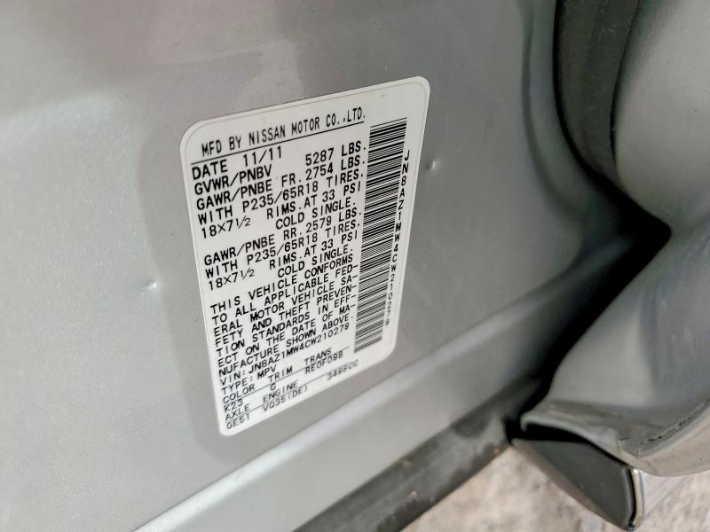 Продаж на аукціоні авто 2012 Nissan Murano, vin: JN8AZ1MW4CW210279, номер лоту: 71392746