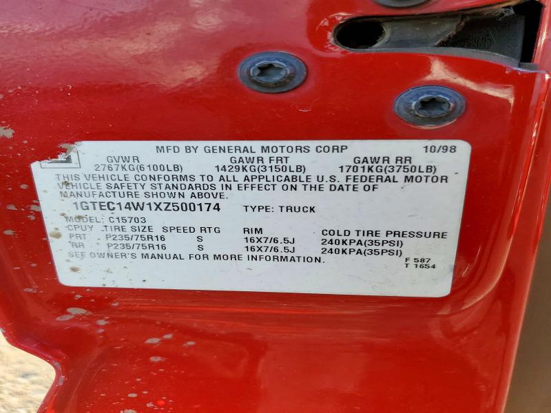72869006 :رقم المزاد ، 1GTEC14W1XZ500174 vin ، 1999 Gmc New Sierra مزاد بيع