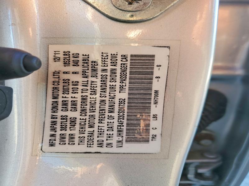 2012 Honda Civic მანქანა იყიდება აუქციონზე, vin: JHMFB4F33CS007352, აუქციონის ნომერი: 71860926