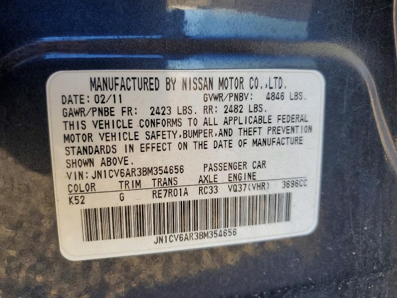 71598996 :رقم المزاد ، JN1CV6AR3BM354656 vin ، 2011 Infiniti G37 Sedan مزاد بيع