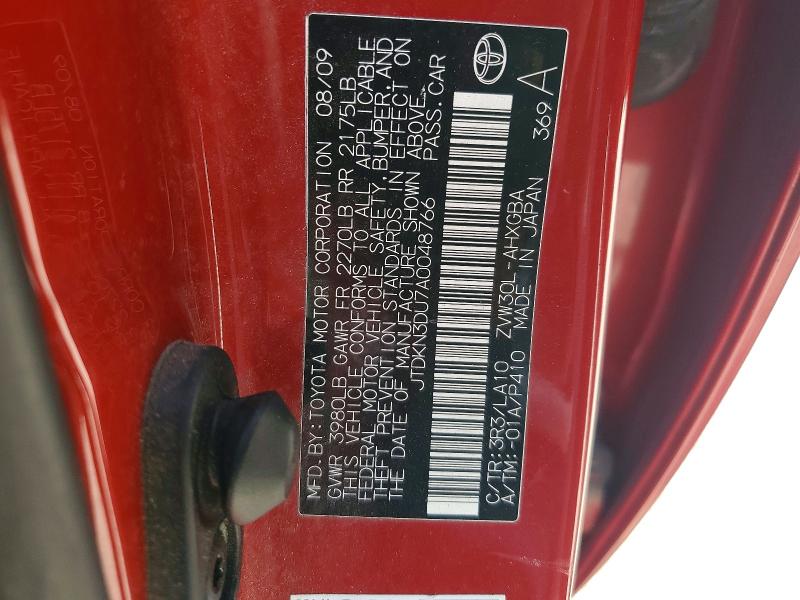 Aukcja sprzedaży 2010 Toyota Prius, vin: JTDKN3DU7A0048766, numer aukcji: 71993916