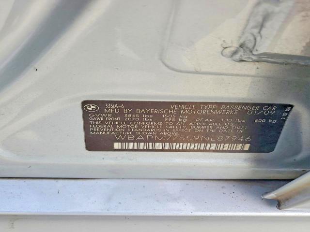 Продаж на аукціоні авто 2009 Bmw 335, vin: WBAPM77559NL87946, номер лоту: 71600186