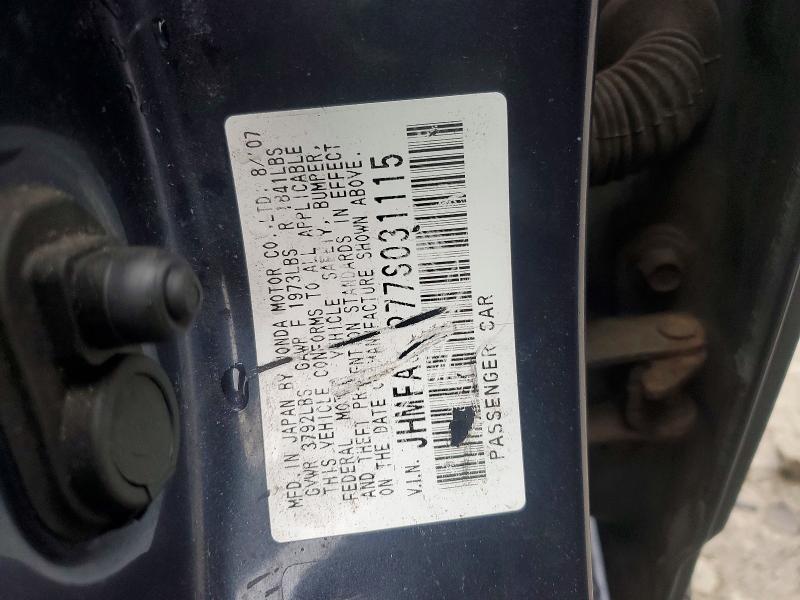 Продаж на аукціоні авто 2007 Honda Civic, vin: JHMFA36277S031115, номер лоту: 72624116