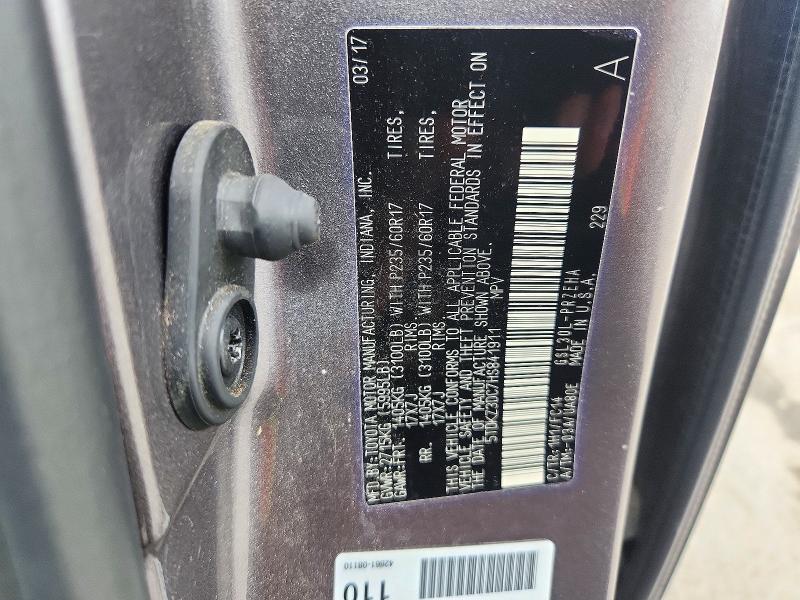 Aukcja sprzedaży 2017 Toyota Sienna, vin: 5TDKZ3DC7HS841911, numer aukcji: 70983346