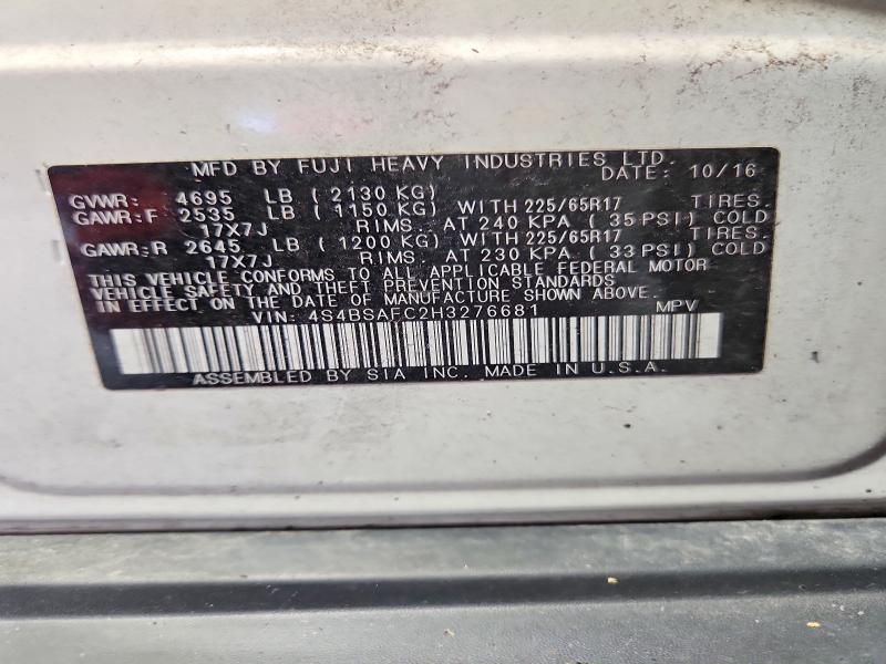 Aukcja sprzedaży 2017 Subaru Outback, vin: 4S4BSAFC2H3276681, numer aukcji: 71200476