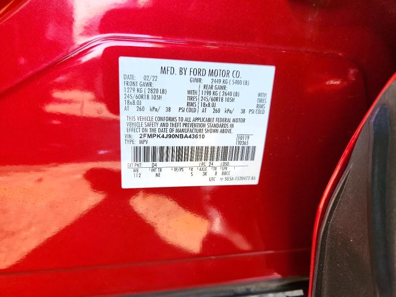 Продаж на аукціоні авто 2022 Ford Edge, vin: 2FMPK4J90NBA43610, номер лоту: 72933036
