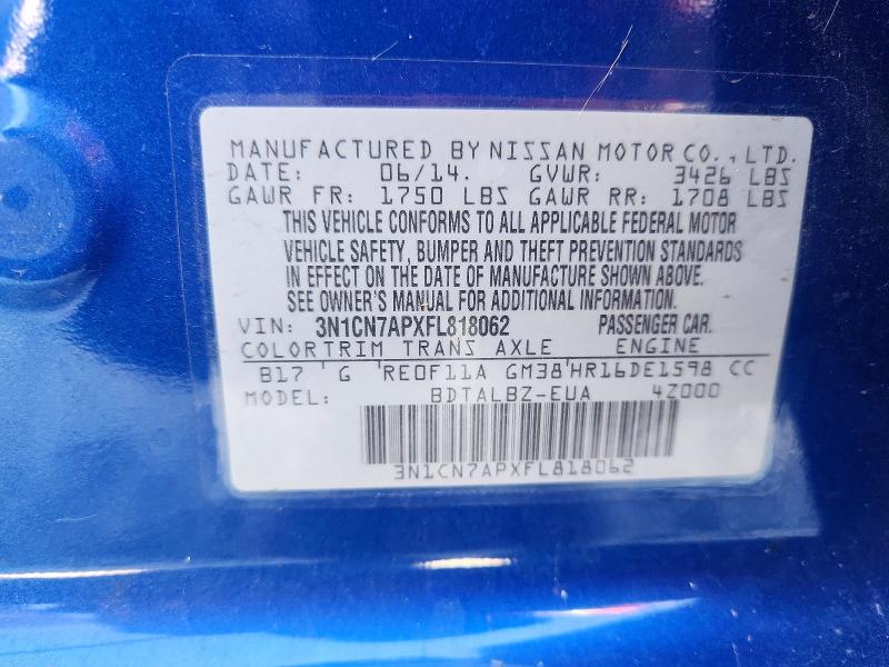 72183526 :رقم المزاد ، 3N1CN7APXFL818062 vin ، 2015 Nissan Versa مزاد بيع