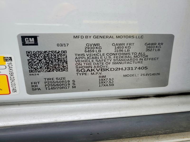 2017 Buick Enclave მანქანა იყიდება აუქციონზე, vin: 5GAKVBKD2HJ317405, აუქციონის ნომერი: 71421646