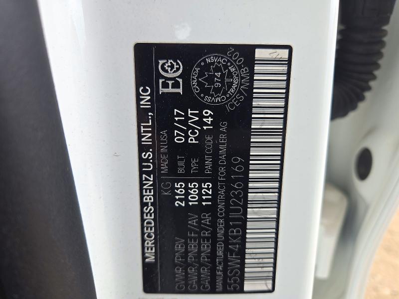 72088406 :رقم المزاد ، 55SWF4KB1JU236169 vin ، 2018 Mercedes-benz C مزاد بيع