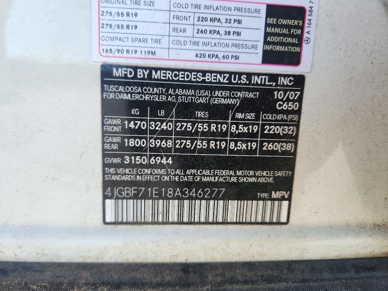 2008 Mercedes-benz Gl მანქანა იყიდება აუქციონზე, vin: 4JGBF71E18A346277, აუქციონის ნომერი: 72578136