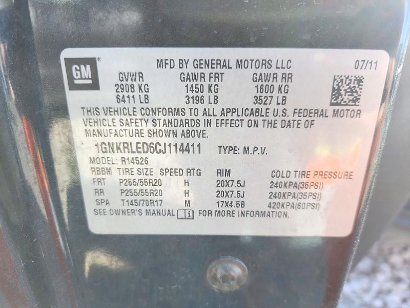 Aukcja sprzedaży 2012 Chevrolet Traverse, vin: 1GNKRLED6CJ114411, numer aukcji: 72231836