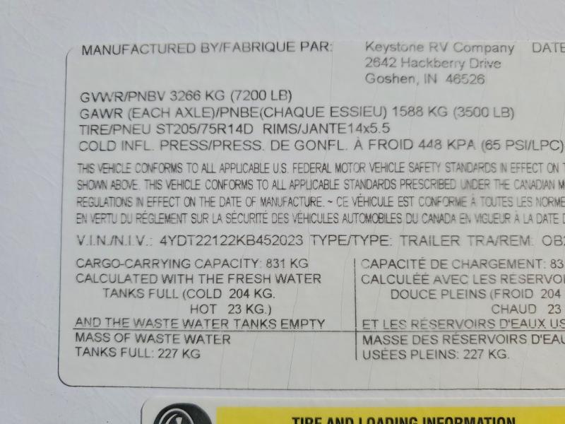 Продажа на аукционе авто 2019 Keystone Outback, vin: 4YDT22122KB452023, номер лота: 72210996