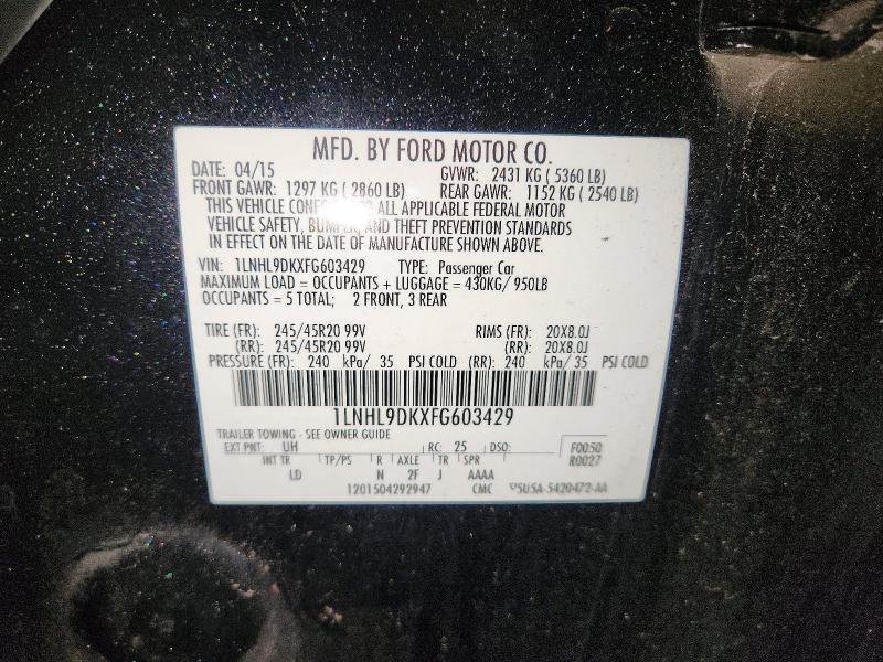 Aukcja sprzedaży 2015 Lincoln Mks, vin: 1LNHL9DKXFG603429, numer aukcji: 72048116