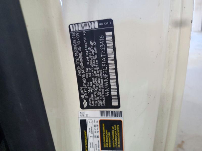 Продаж на аукціоні авто 2010 Mini Cooper, vin: WMWMF3C51ATZ23416, номер лоту: 72868826