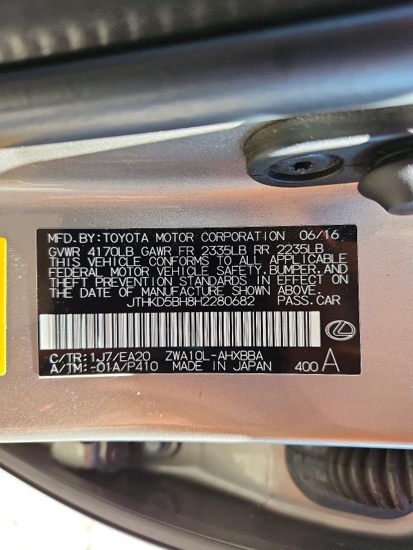 Aukcja sprzedaży 2017 Lexus Ct, vin: JTHKD5BH8H2280682, numer aukcji: 71315086