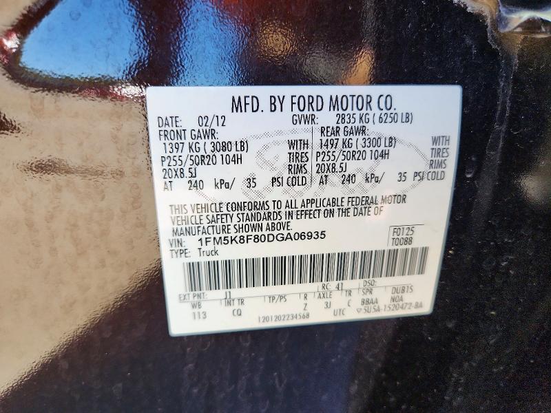 Auction sale of the 2013 Ford Explorer, vin: 1FM5K8F80DGA06935, lot number: 71787136