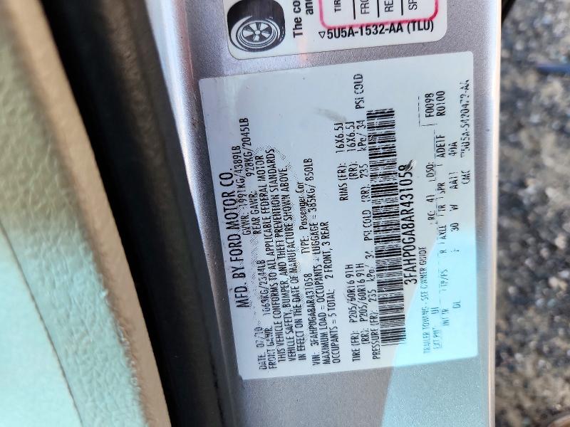 Aukcja sprzedaży 2010 Ford Fusion, vin: 3FAHP0GA8AR431058, numer aukcji: 72429016