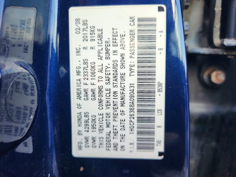 70961496 :رقم المزاد ، 1HGCP26368A090431 vin ، 2008 Honda Accord مزاد بيع
