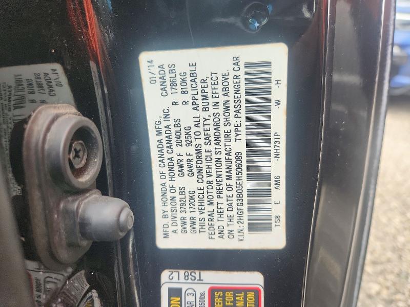 2014 Honda Civic მანქანა იყიდება აუქციონზე, vin: 2HGFG3B05EH506089, აუქციონის ნომერი: 72795246