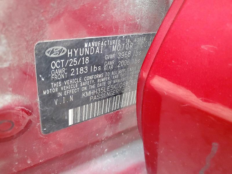 2019 Hyundai Elantra Gt მანქანა იყიდება აუქციონზე, vin: KMHH35LE5KU089781, აუქციონის ნომერი: 72004436