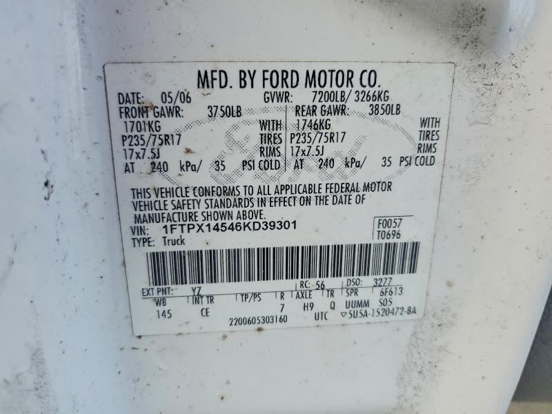 2006 Ford F150 მანქანა იყიდება აუქციონზე, vin: 1FTPX14546KD39301, აუქციონის ნომერი: 71472806