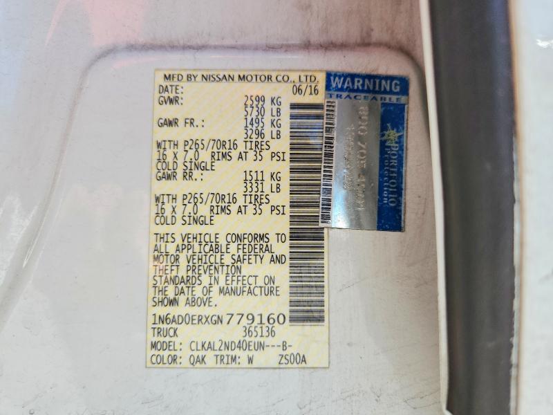 71208666 :رقم المزاد ، 1N6AD0ERXGN779160 vin ، 2016 Nissan Frontier مزاد بيع