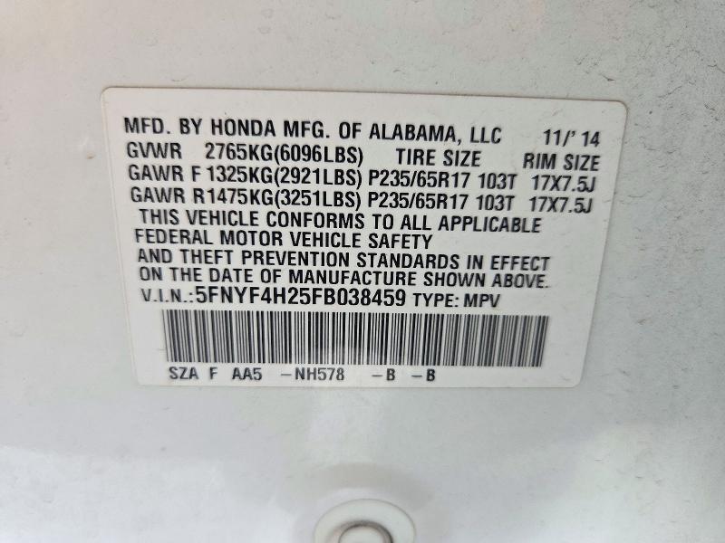 Продаж на аукціоні авто 2015 Honda Pilot, vin: 5FNYF4H25FB038459, номер лоту: 72144976