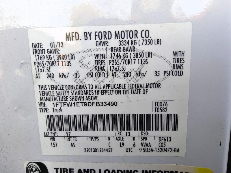 2013 Ford F150 მანქანა იყიდება აუქციონზე, vin: 1FTFW1ET9DFB33490, აუქციონის ნომერი: 72107936