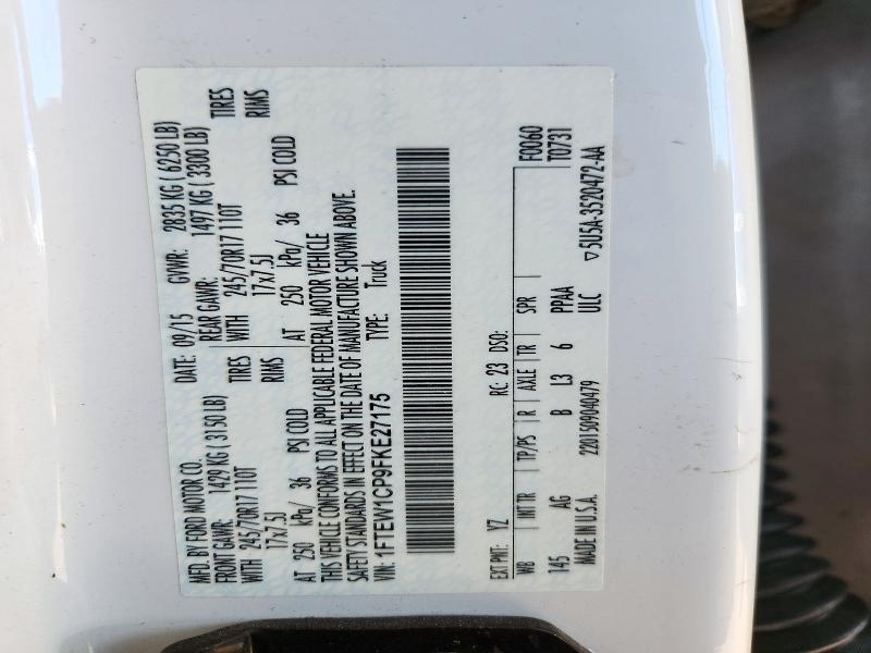 2015 Ford F150 მანქანა იყიდება აუქციონზე, vin: 1FTEW1CP9FKE27175, აუქციონის ნომერი: 71743086