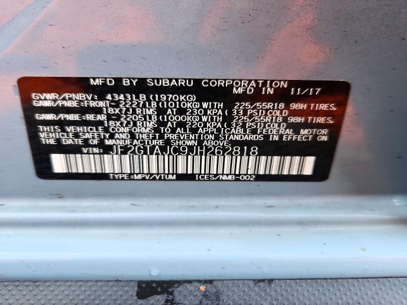 Aukcja sprzedaży 2018 Subaru Crosstrek, vin: JF2GTAJC9JH262818, numer aukcji: 72246966