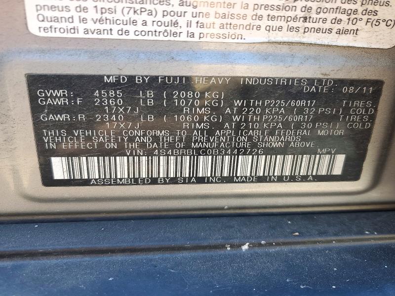 Aukcja sprzedaży 2011 Subaru Outback, vin: 4S4BRBLC0B3442726, numer aukcji: 71244866