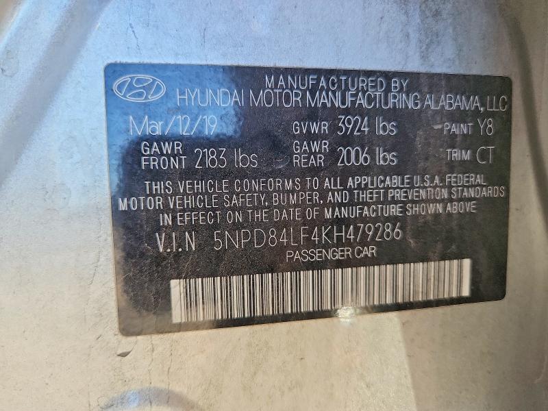 Auction sale of the 2019 Hyundai Elantra, vin: 5NPD84LF4KH479286, lot number: 68422116
