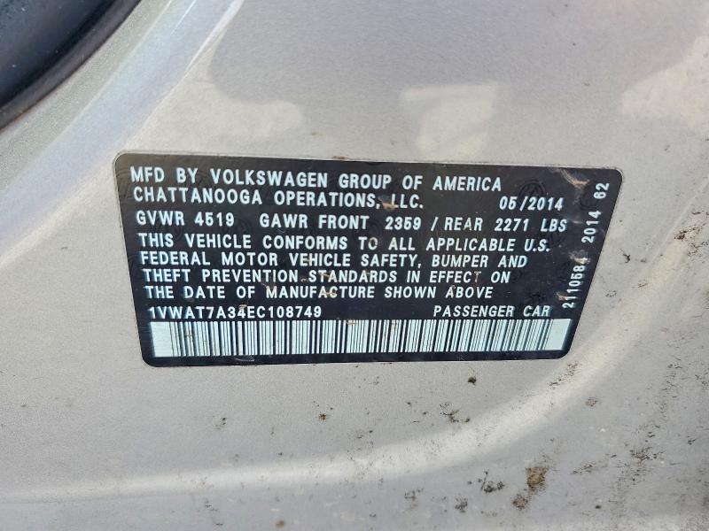 71396216 :رقم المزاد ، 1VWAT7A34EC108749 vin ، 2014 Volkswagen Passat مزاد بيع