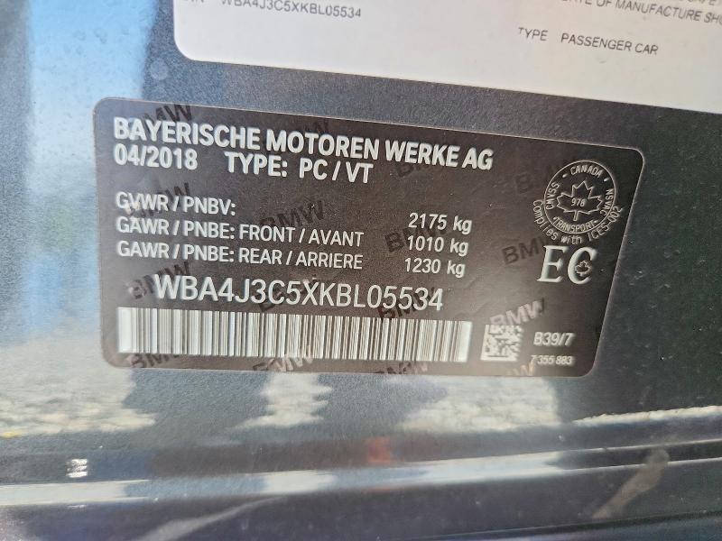 71448326 :رقم المزاد ، WBA4J3C5XKBL05534 vin ، 2019 Bmw 430xi مزاد بيع