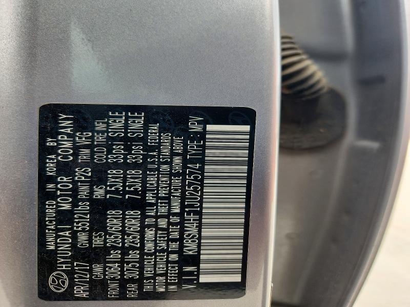 71301246 :رقم المزاد ، KM8SM4HF1JU257574 vin ، 2018 Hyundai Santa Fe مزاد بيع