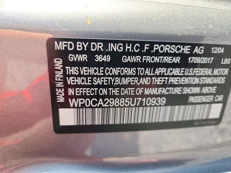 Aukcja sprzedaży 2005 Porsche Boxster, vin: WP0CA29885U710939, numer aukcji: 72704616