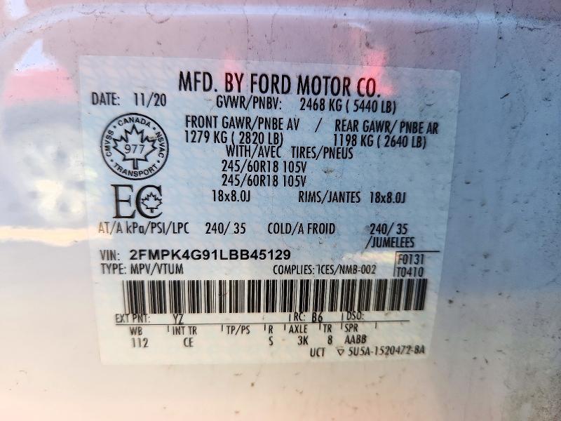 Продажа на аукционе авто 2020 Ford Edge, vin: 2FMPK4G91LBB45129, номер лота: 72362896