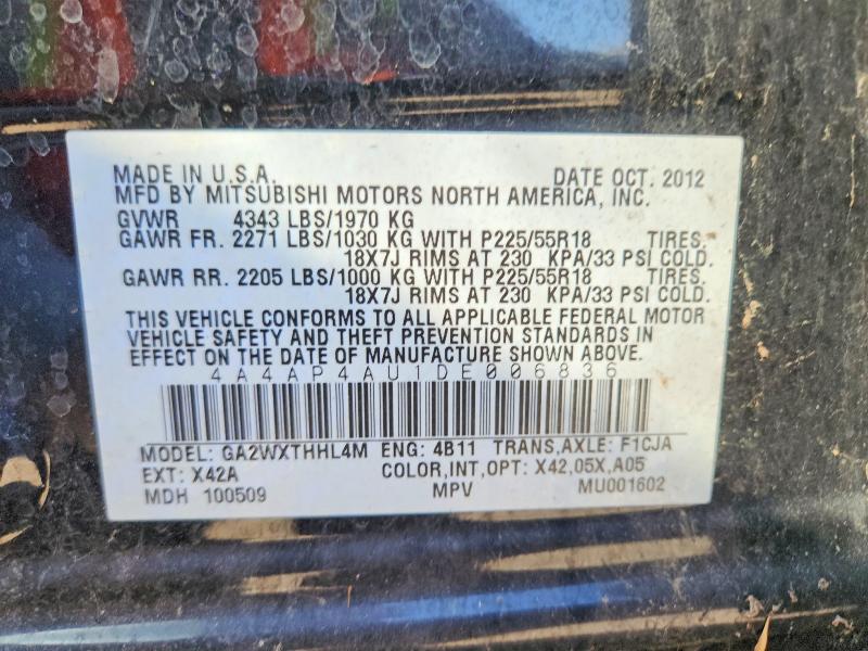 71683546 :رقم المزاد ، 4A4AP4AU1DE006836 vin ، 2013 Mitsubishi Outlander Sport مزاد بيع