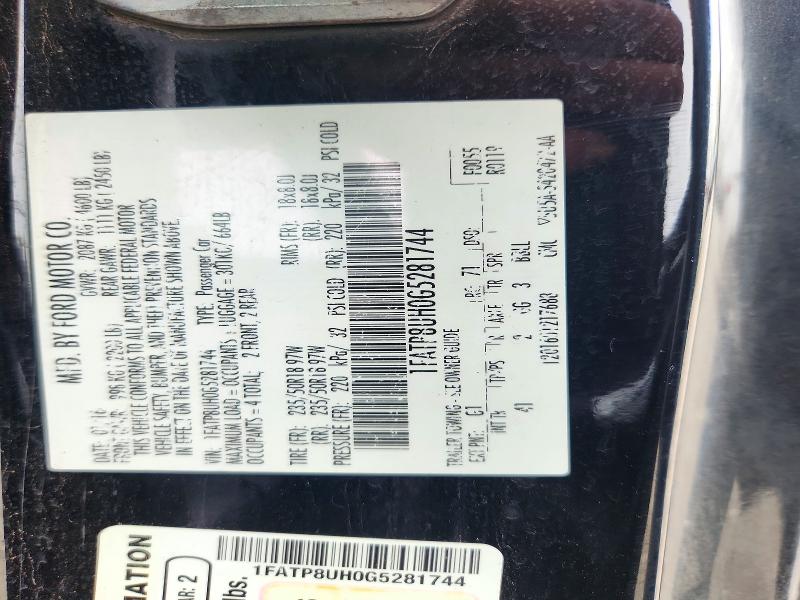 Продаж на аукціоні авто 2016 Ford Mustang, vin: 1FATP8UH0G5281744, номер лоту: 72524156