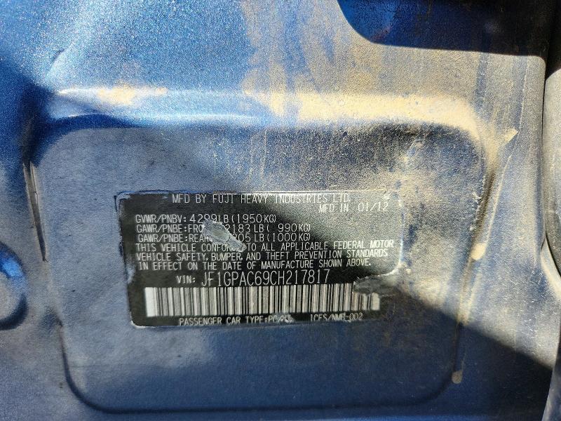 Продаж на аукціоні авто 2012 Subaru Impreza, vin: JF1GPAC69CH217817, номер лоту: 70668416