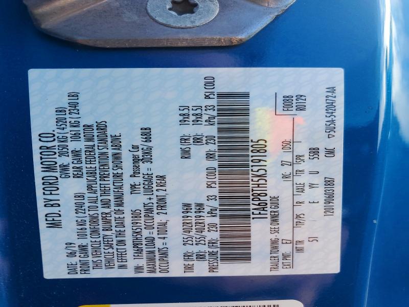 Продаж на аукціоні авто 2019 Ford Mustang, vin: 1FA6P8TH5K5191805, номер лоту: 71967076