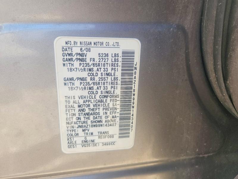 Aukcja sprzedaży 2009 Nissan Murano, vin: JN8AZ18W99W143407, numer aukcji: 71097406