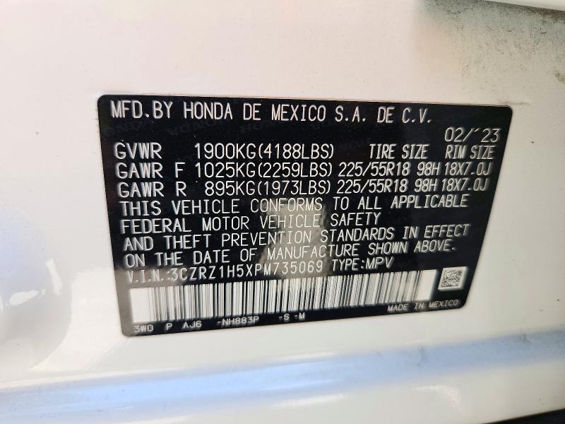 2023 Honda Hr-v მანქანა იყიდება აუქციონზე, vin: 3CZRZ1H5XPM735069, აუქციონის ნომერი: 72731076