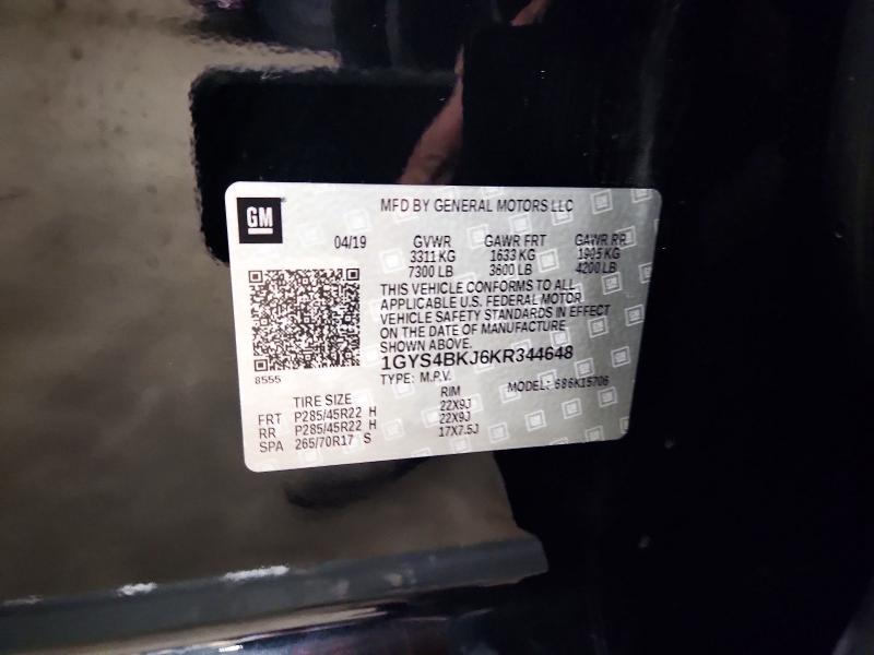 2019 Cadillac Escalade მანქანა იყიდება აუქციონზე, vin: 1GYS4BKJ6KR344648, აუქციონის ნომერი: 71289076