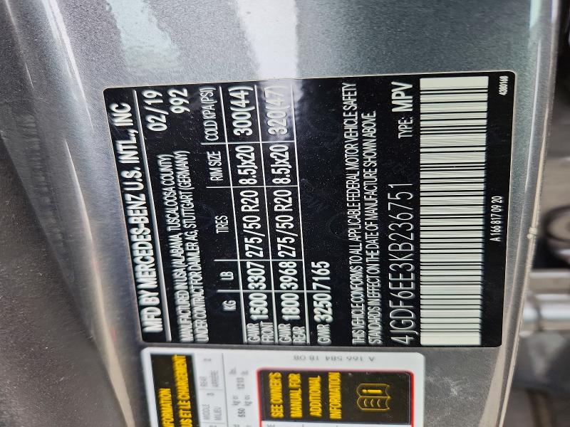 Aukcja sprzedaży 2019 Mercedes-benz Gls, vin: 4JGDF6EE3KB236751, numer aukcji: 70662886