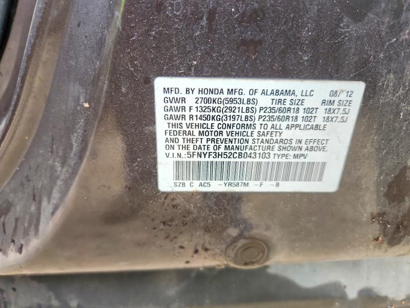 Продажа на аукционе авто 2012 Honda Pilot, vin: 5FNYF3H52CB043103, номер лота: 71469896