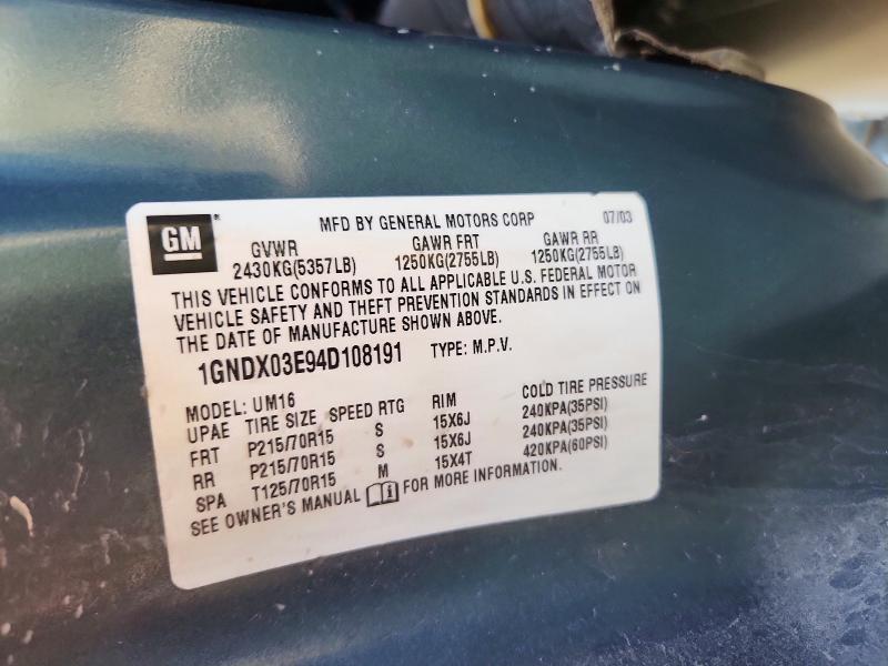Продаж на аукціоні авто 2004 Chevrolet Venture, vin: 1GNDX03E94D108191, номер лоту: 71791106